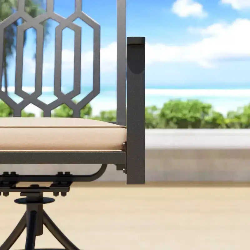 Set da pranzo da esterno 7 pz con tavolo rettangolare con foro per ombrellone da 4 cm e sedie a bracciolo girevoli imbottite - Captiva Design
