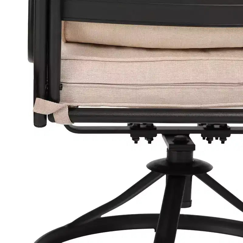 Set da pranzo da esterni 5 pezzi con sedie girevoli con cuscini spessi per seduta e schienale e tavolo quadrato in finto legno con foro per ombrellone - Captiva Designs