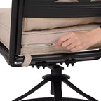 Set da pranzo da esterni 5 pezzi con sedie girevoli con cuscini spessi per seduta e schienale e tavolo quadrato in finto legno con foro per ombrellone - Captiva Designs
