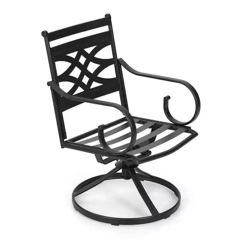 Set da pranzo da esterni 5 pezzi con sedie girevoli con cuscini spessi per seduta e schienale e tavolo quadrato in finto legno con foro per ombrellone - Captiva Designs