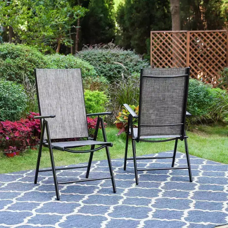 Set da pranzo da esterni 7 pezzi con sedie regolabili in 7 posizioni e tavolo con struttura in metallo e foro per ombrellone - Captiva Designs