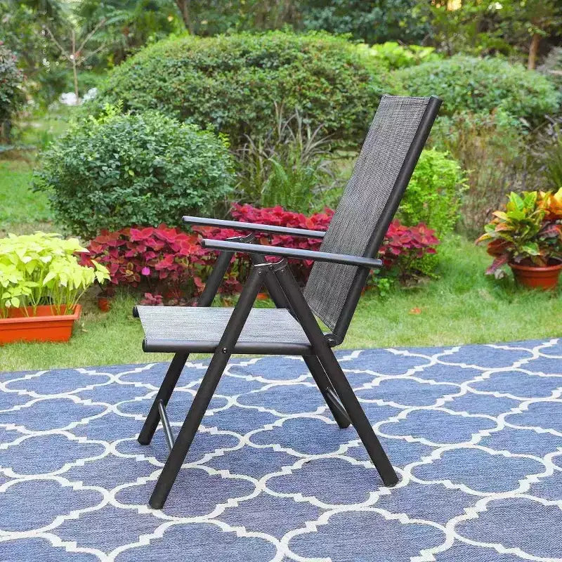 Set da pranzo da esterni 7 pezzi con sedie regolabili in 7 posizioni e tavolo con struttura in metallo e foro per ombrellone - Captiva Designs