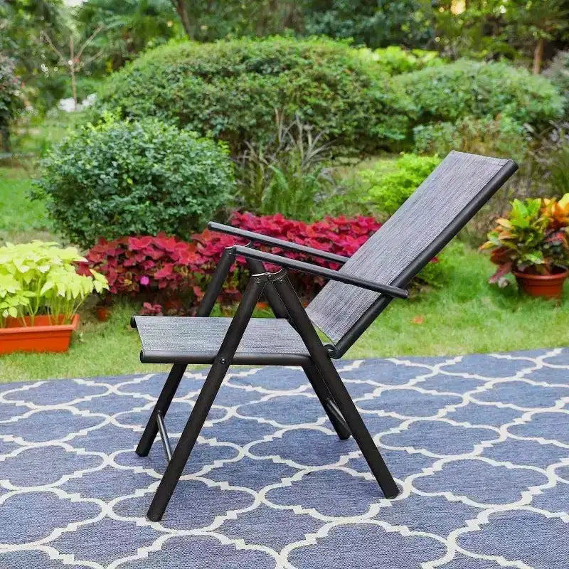 Set da pranzo da esterni 7 pezzi con sedie regolabili in 7 posizioni e tavolo con struttura in metallo e foro per ombrellone - Captiva Designs
