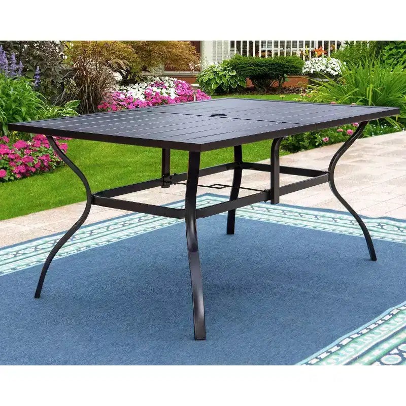 Set da pranzo da esterni 7 pezzi con sedie regolabili in 7 posizioni e tavolo con struttura in metallo e foro per ombrellone - Captiva Designs