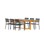 Amazonia Lapa 7pc Aluminum and Teak Finish Wood 100% Rectangular Extendable Patio Dining Set Black