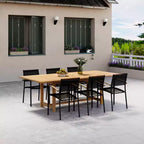 Set da pranzo rettangolare allungabile da patio Amazonia Lapa 7 pezzi in alluminio e legno con finitura in teak 100% nero