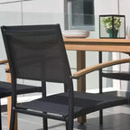 Set da pranzo rettangolare allungabile da patio Amazonia Lapa 7 pezzi in alluminio e legno con finitura in teak 100% nero