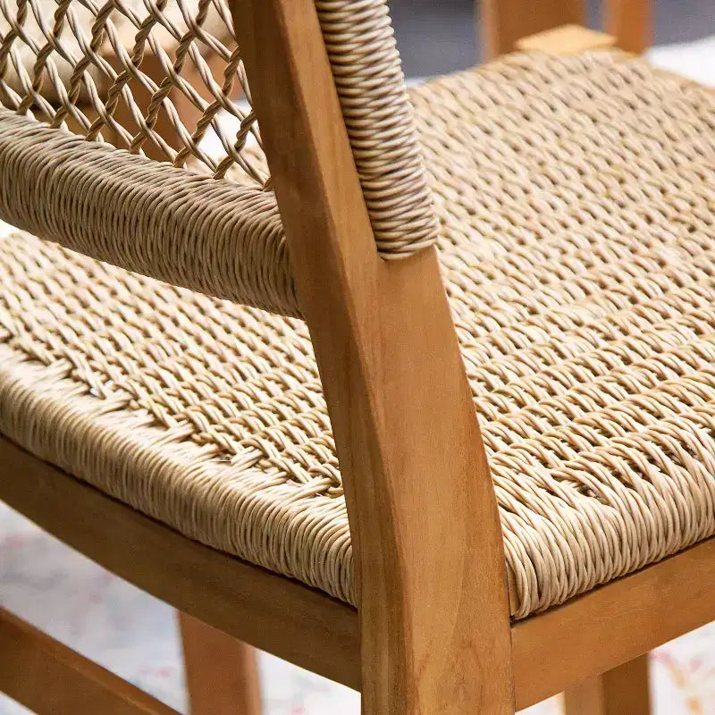 Ensemble de salle à manger d'extérieur 6 pièces en teck Sonoma Lane Azle avec osier tressé couleur miel – Résistant aux intempéries