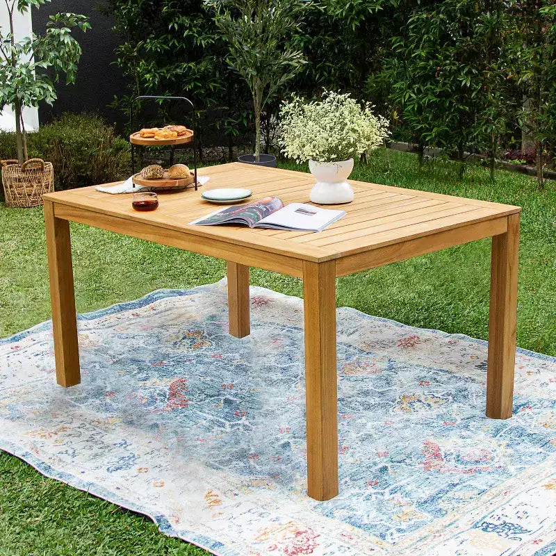 Ensemble de salle à manger d'extérieur 6 pièces en teck Sonoma Lane Azle avec osier tressé couleur miel – Résistant aux intempéries