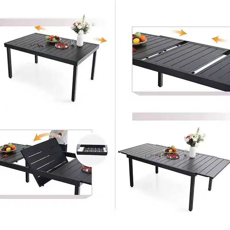 Set da patio da 7 pezzi con tavolo allungabile e sedie impilabili in alluminio leggero - Captiva Designs: Set di mobili da esterno per 6 persone
