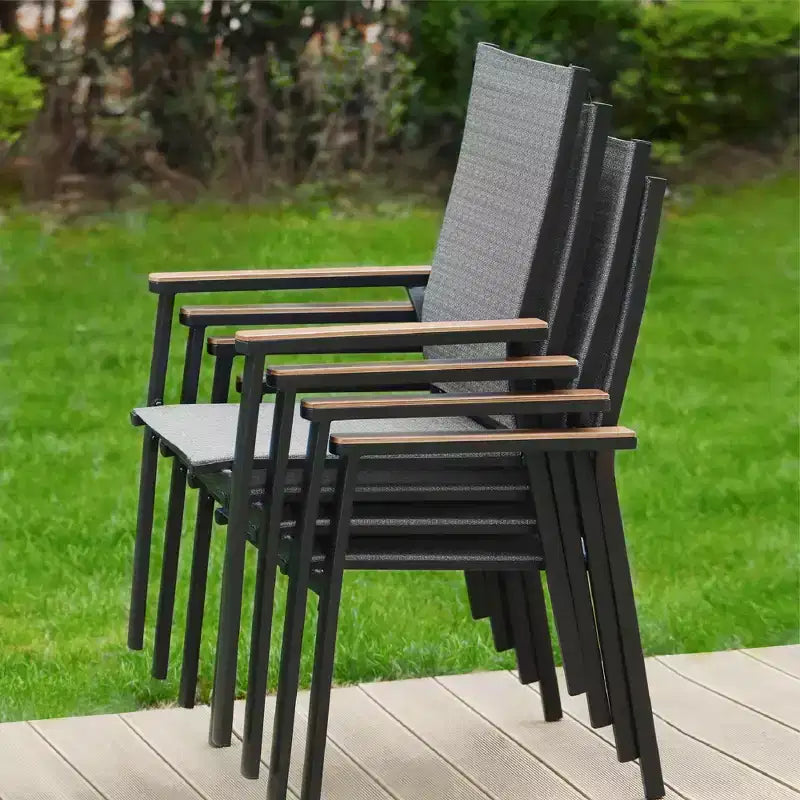 Set da patio da 7 pezzi con tavolo allungabile e sedie impilabili in alluminio leggero - Captiva Designs: Set di mobili da esterno per 6 persone