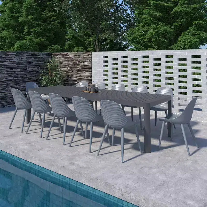 Set da pranzo da esterno rettangolare allungabile in alluminio a 13 pezzi Amazonia Copa, grigio