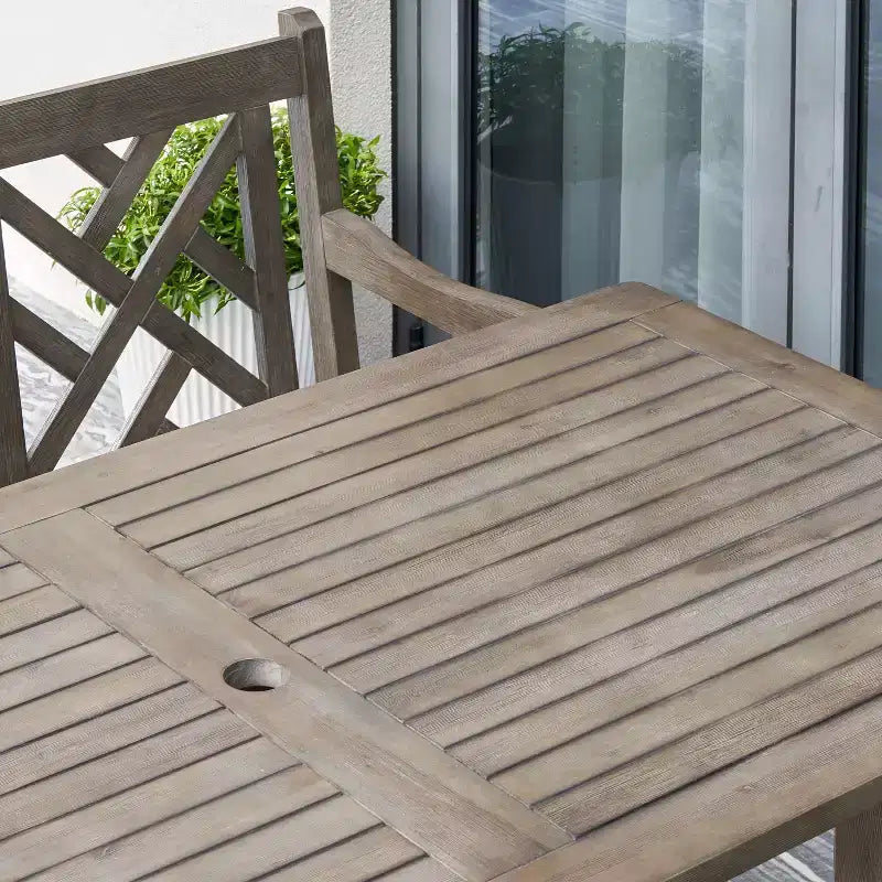 Azen Set da Pranzo da Esterno 5 Pezzi Reynard in Legno di Acacia Massiccio Stile Rustico Resistente, Finitura Grigio Sbiancato
