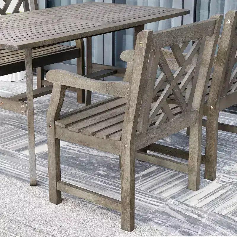 Azen Set da Pranzo da Esterno 5 Pezzi Reynard in Legno di Acacia Massiccio Stile Rustico Resistente, Finitura Grigio Sbiancato