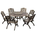 7pc Patio Dining Set with 59" Modern Ornate Outdoor Mesh Aluminum Round Patio Dining Set with Lazy Susan - Bronze - Oakland Living