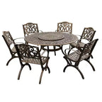 7pc Patio Dining Set with 59" Modern Ornate Outdoor Mesh Aluminum Round Patio Dining Set with Lazy Susan - Bronze - Oakland Living