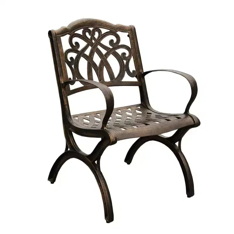 Set da pranzo da patio da 7 pezzi con tavolo da pranzo rotondo da 59 pollici in alluminio a rete moderno ornato da esterno con vassoio girevole - Bronzo - Oakland Living
