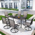 7pc Outdoor Dining Set with Steel Rectangle Table with Umbrella Hole & Swivel Chairs - Captiva Designs: Rust-Resistant, 6-Person Patio Set