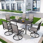 7pc Outdoor Dining Set with Steel Rectangle Table with Umbrella Hole & Swivel Chairs - Captiva Designs: Rust-Resistant, 6-Person Patio Set