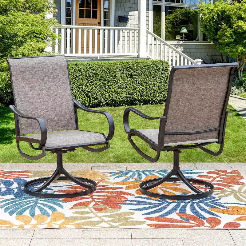 Set da pranzo da esterni 7 pezzi con tavolo rettangolare in acciaio con foro per ombrellone e sedie girevoli - Captiva Designs: Set da patio resistente alla ruggine per 6 persone