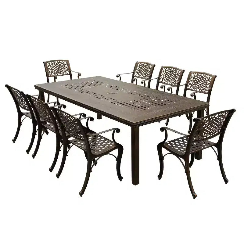 95" Rectangular Modern Outdoor Dining Set for 8, UV-Resistant, Bronze - Oakland Living: With Mesh Seats & Umbrella Hole