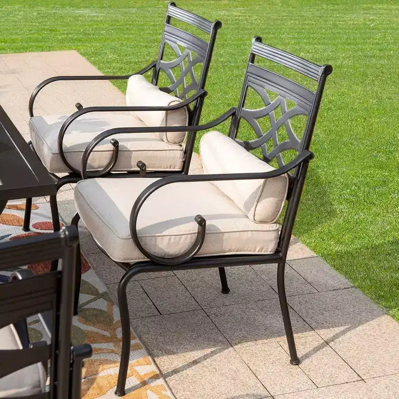 Set da pranzo da esterno 7 pezzi: struttura in acciaio resistente alle intemperie e legno effetto legno - Captiva Designs