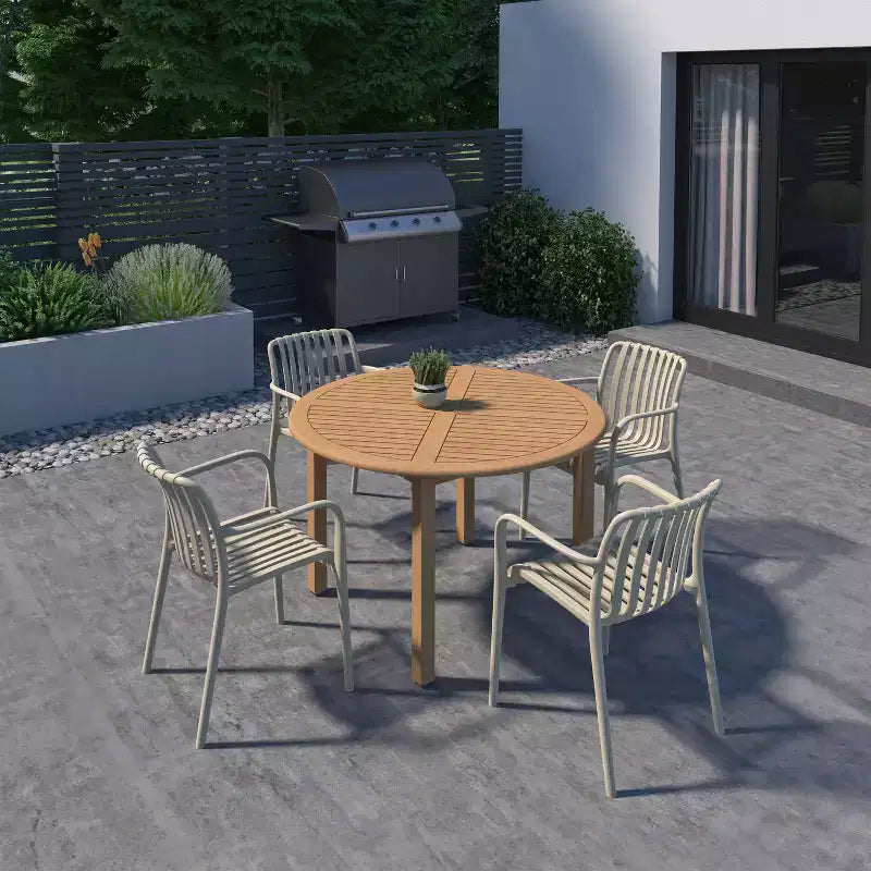 Set da pranzo da esterno rotondo da 5 pezzi Amazonia Beijo, beige
