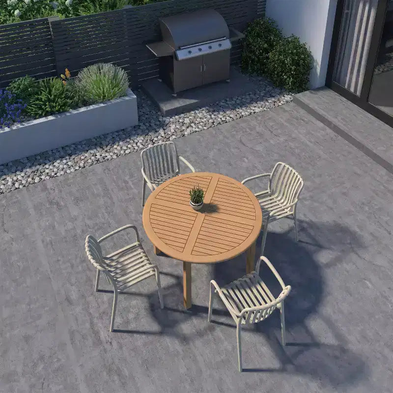 Set da pranzo da esterno rotondo da 5 pezzi Amazonia Beijo, beige