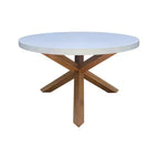 Set da pranzo da esterno International Concepts in teak, 5 pezzi, con tavolo rotondo e sedie: cuscini in schiuma, ferramenta in metallo