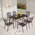 7pc Patio Dining Set with 59"x35" Steel Table with 1.57" Umbrella Hole & Steel Arm Chairs - Black - Captiva Designs