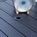 Set da pranzo da esterno 7 pezzi con tavolo in acciaio 150x89 cm con foro per ombrellone da 4 cm e sedie con braccioli in acciaio - Nero - Captiva Designs