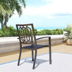 Set da pranzo da esterno 7 pezzi con tavolo in acciaio 150x89 cm con foro per ombrellone da 4 cm e sedie con braccioli in acciaio - Nero - Captiva Designs