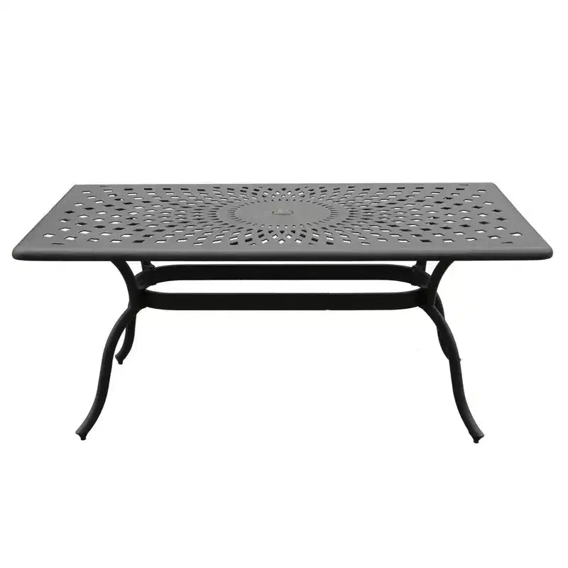 Set da pranzo per esterni da 7 pezzi con tavolo rettangolare in alluminio a rete ornata moderno da 67" e sedie a scacchiera - Nero - Oakland Living