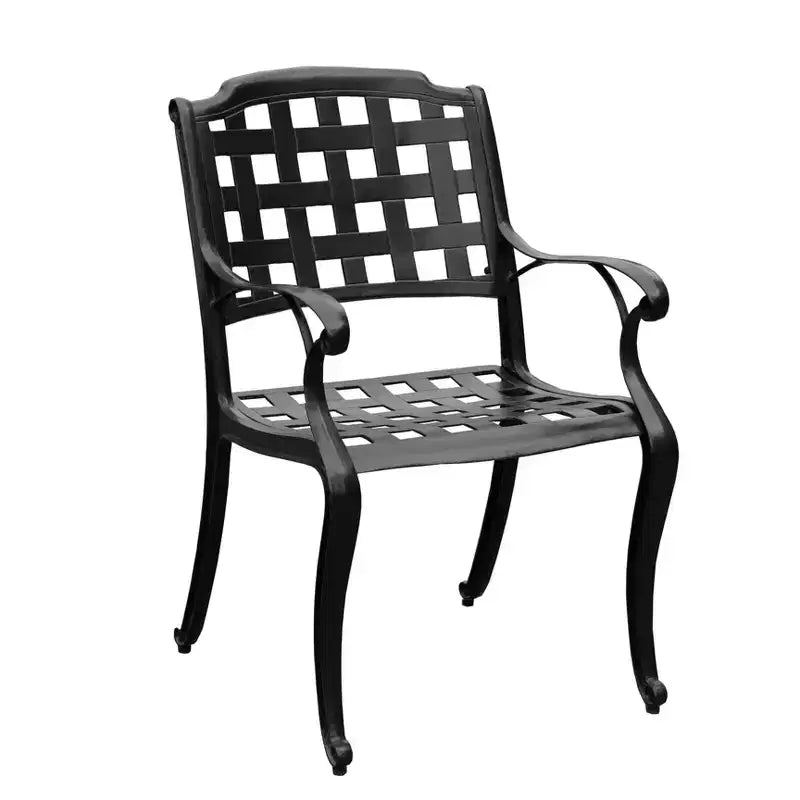 Set da pranzo per esterni da 7 pezzi con tavolo rettangolare in alluminio a rete ornata moderno da 67" e sedie a scacchiera - Nero - Oakland Living