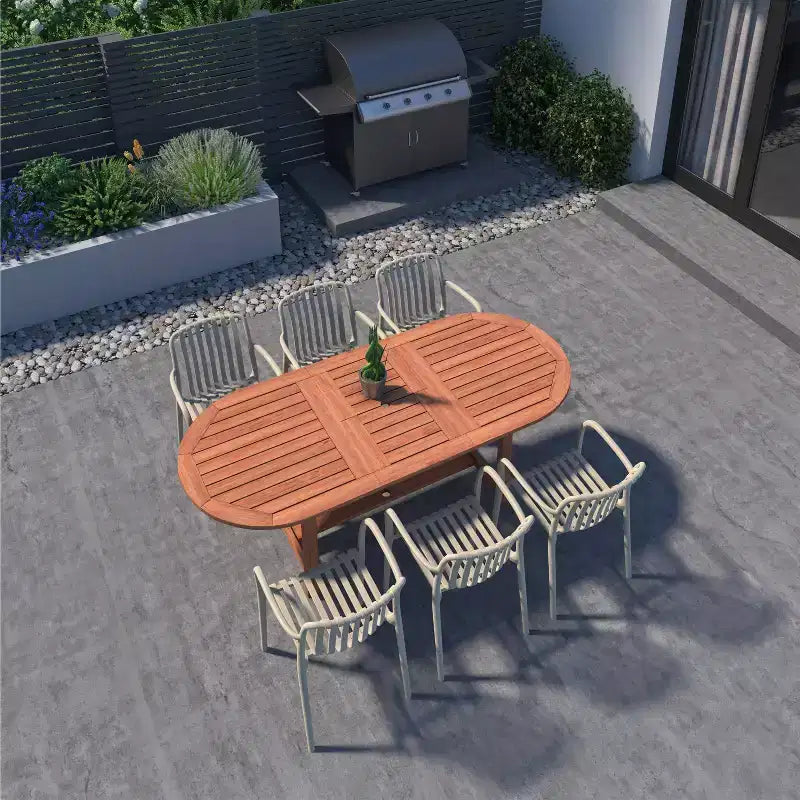 Set da pranzo Amazonia Beijo ovale da 7 pezzi per esterni, beige