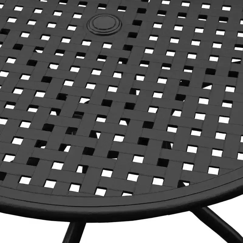 Set da pranzo da esterni da 5 pezzi con tavolo da pranzo rotondo da esterno in alluminio con rete moderna e decorata da 42" e sedie Checker - Nero - Oakland Living