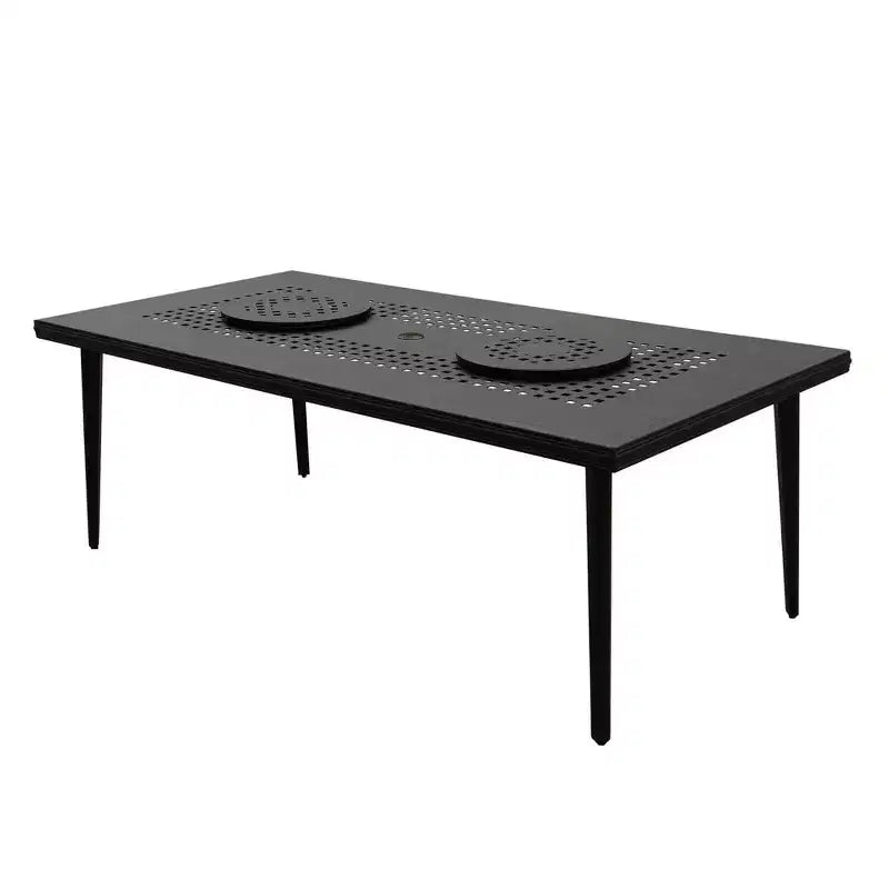 Set da pranzo da esterni da 9 pezzi con tavolo rettangolare grande in alluminio a rete ornata moderna da 84" e sedie moderne - Nero - Oakland Living
