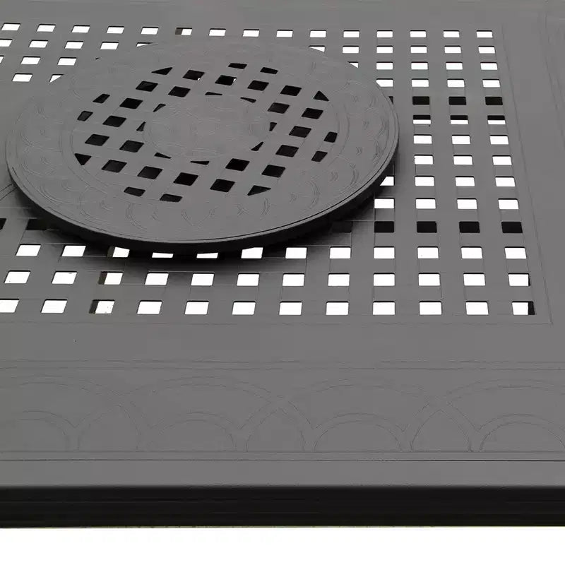 Set da pranzo da esterni da 9 pezzi con tavolo rettangolare grande in alluminio a rete ornata moderna da 84" e sedie moderne - Nero - Oakland Living