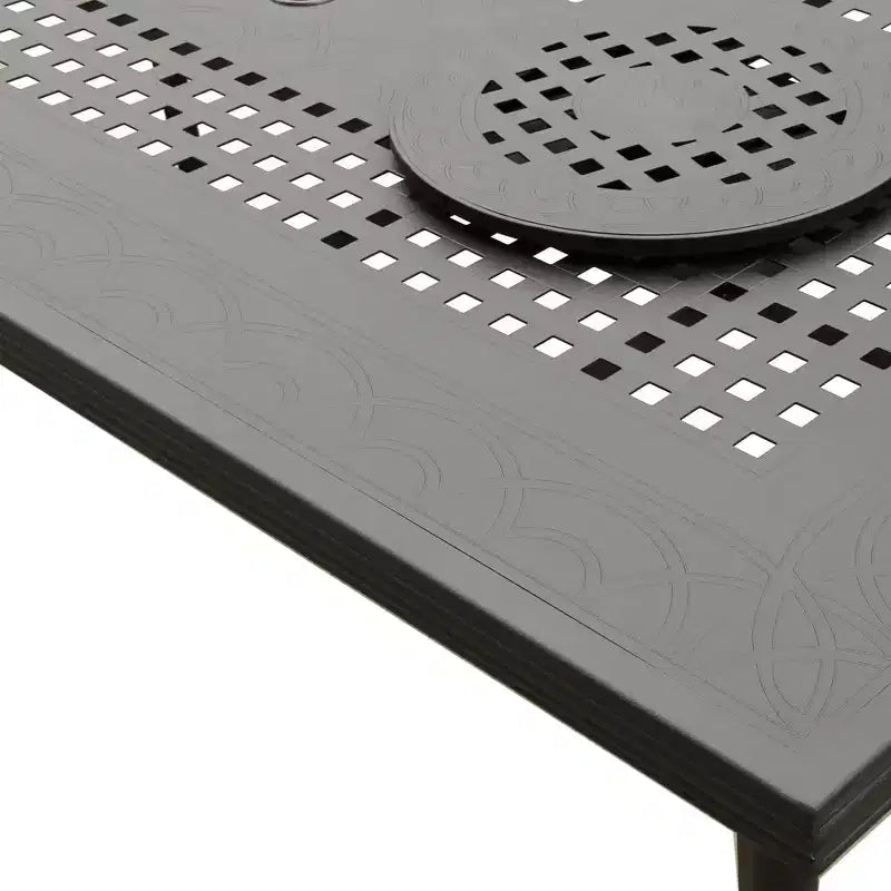 Set da pranzo da esterni da 9 pezzi con tavolo rettangolare grande in alluminio a rete ornata moderna da 84" e sedie moderne - Nero - Oakland Living