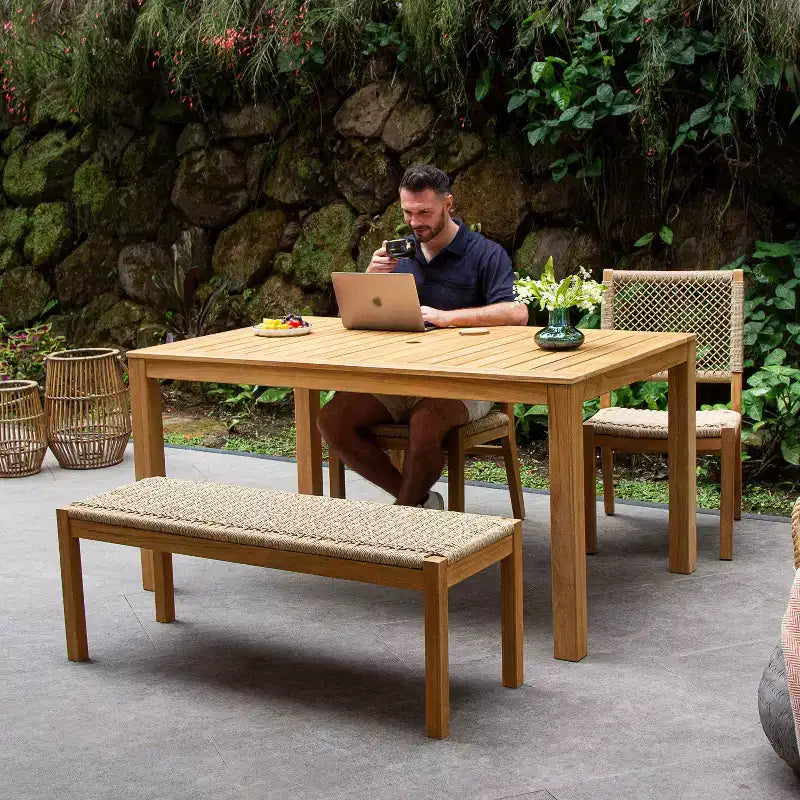 Sonoma Lane Ensemble repas de jardin 4 pièces en bois de teck Eola avec osier miel marron - Résistant aux intempéries
