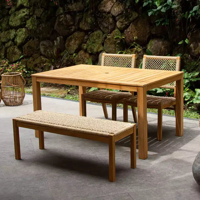 Sonoma Lane Ensemble repas de jardin 4 pièces en bois de teck Eola avec osier miel marron - Résistant aux intempéries