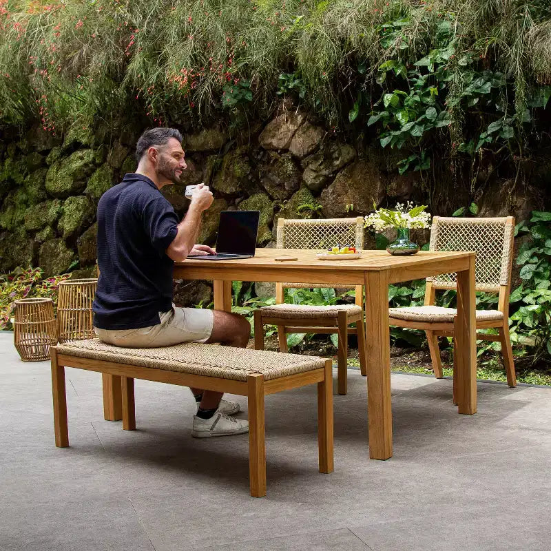 Sonoma Lane Ensemble repas de jardin 4 pièces en bois de teck Eola avec osier miel marron - Résistant aux intempéries