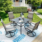 Patio Set with Steel Table with 1.57" Umbrella Hole & 360 Swivel Sling Arm Chairs - Captiva Designs