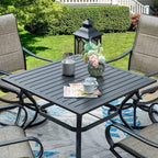 Ensemble de patio avec table en acier avec trou pour parasol de 1,57 po et chaises pivotantes à 360° en textilène - Captiva Designs