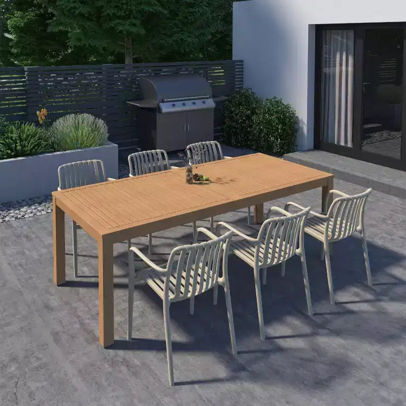 Amazonia Beijo, set da pranzo rettangolare da esterno da 7 pezzi, colore beige