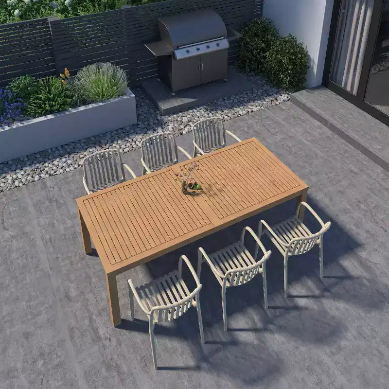 Amazonia Beijo, set da pranzo rettangolare da esterno da 7 pezzi, colore beige