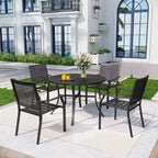 5pc Outdoor Dining Set with Metal Slat Round Table with Umbrella Hole - Captiva Designs: Stackable Chairs, Rust-Resistant