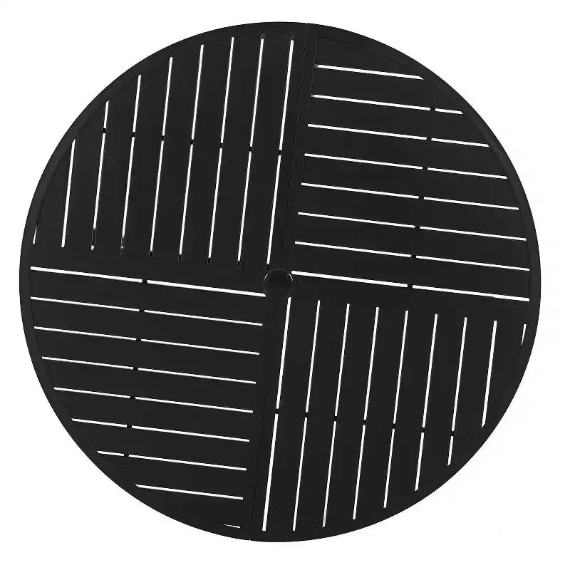 Set da pranzo da esterno da 5 pezzi con tavolo rotondo a doghe in metallo con foro per ombrellone - Captiva Designs: Sedie impilabili, resistenti alla ruggine