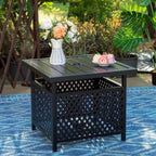Ensemble repas de patio 3 pièces avec petite table carrée avec trou pour parasol - Captiva Designs : Résistant aux intempéries, confort à séchage rapide