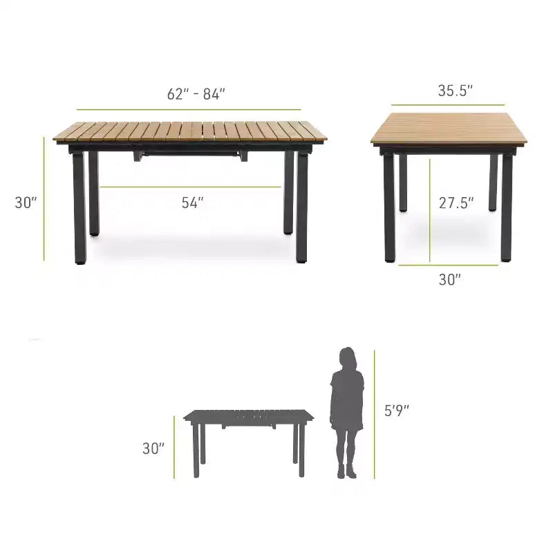 Greemotion Set da Pranzo per Esterni 7 Pezzi Mackay in Legno Teak con Tavolo a Ribalta e Sedie Reclinabili Marrone